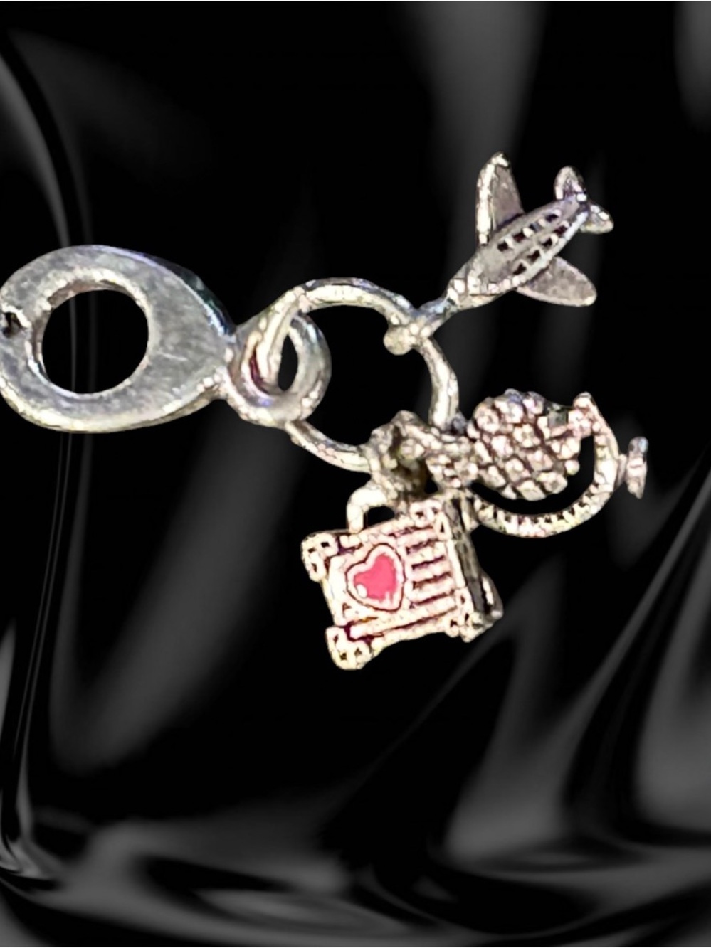 Silver-tone Travel Themed Charm Pendant with 3 Charms